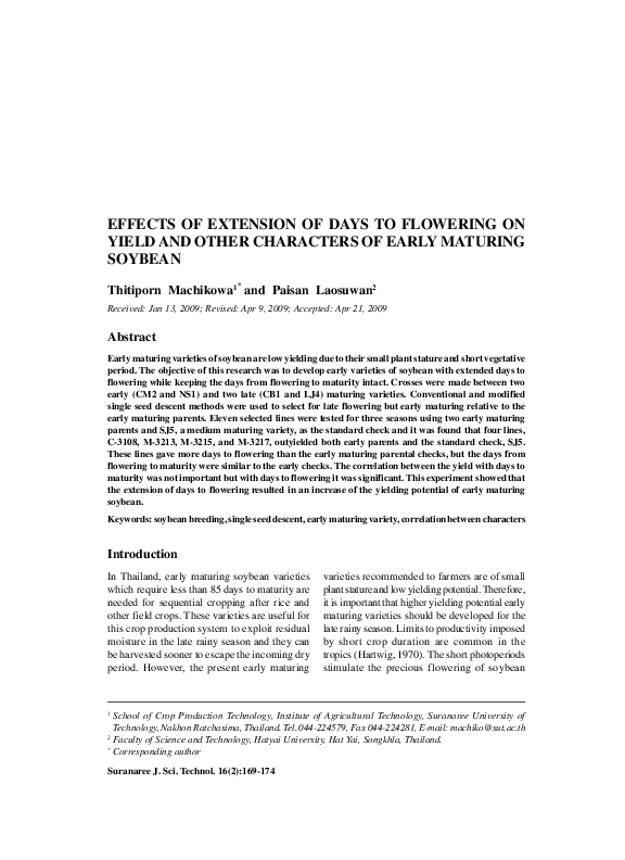 (PDF) Effects of extension of days to flowering on yield and other ...