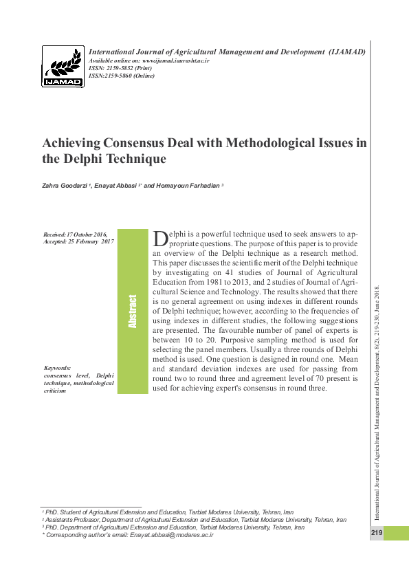(PDF) Achieving consensus Deal with Methodological Issues in the Delphi ...