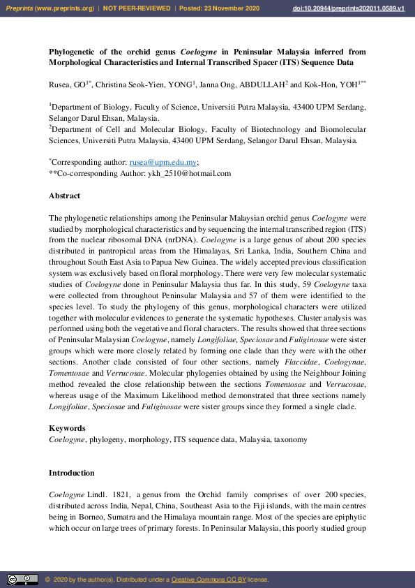 (PDF) Phylogenetic of the Orchid Genus Coelogyne Inferred from ...