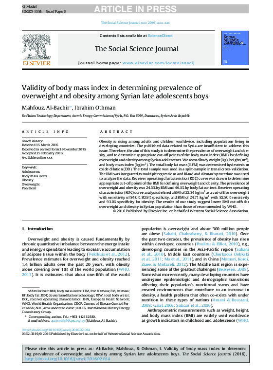 (PDF) Validity of body mass index in determining prevalence of ...