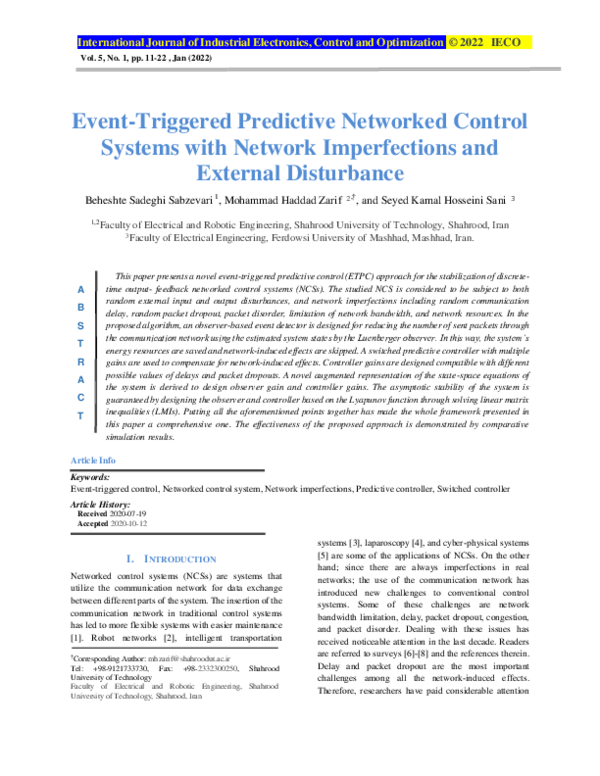 (PDF) Event-Triggered Predictive Networked Control Systems with Network ...