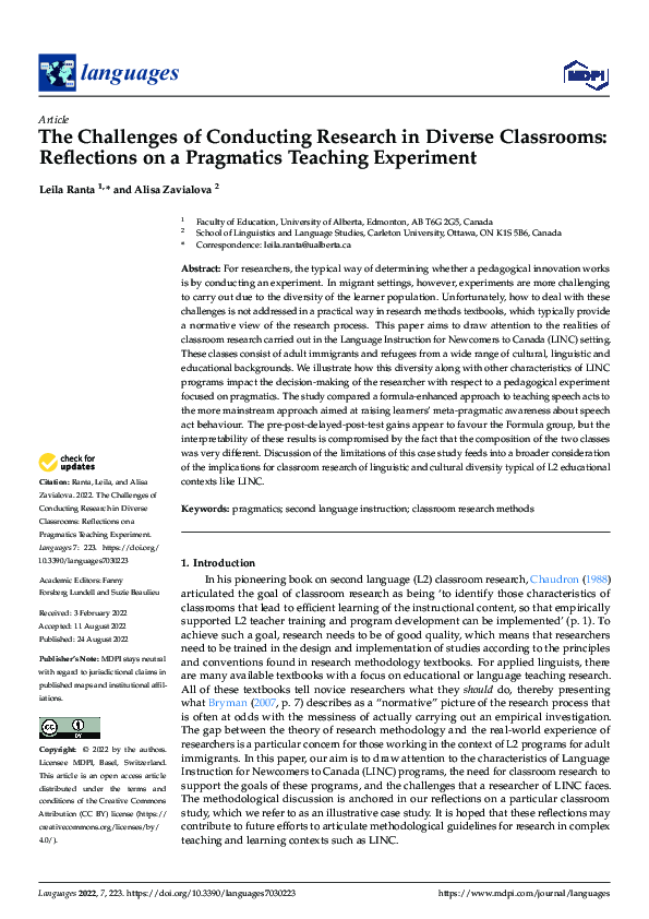 (PDF) The Challenges of Conducting Research in Diverse Classrooms ...