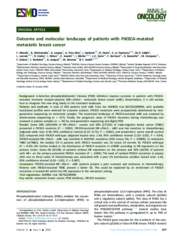 (PDF) Outcome and molecular landscape of patients with PIK3CA-mutated ...