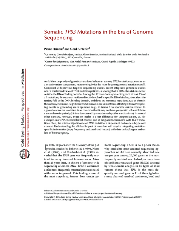 (PDF) Somatic TP53 Mutations in the Era of Genome Sequencing