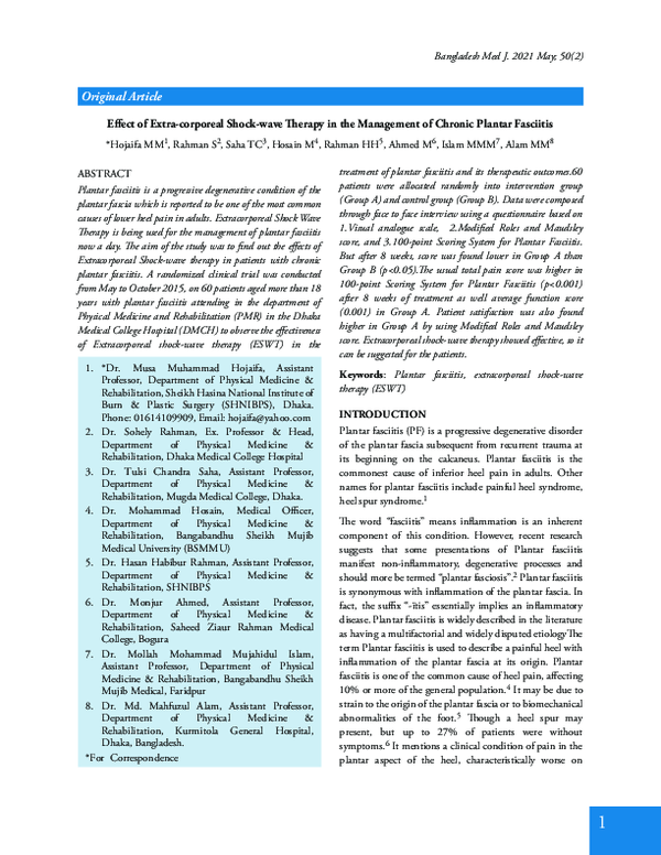 (PDF) Effect of Extra-corporeal Shock-wave Therapy in the Management of ...
