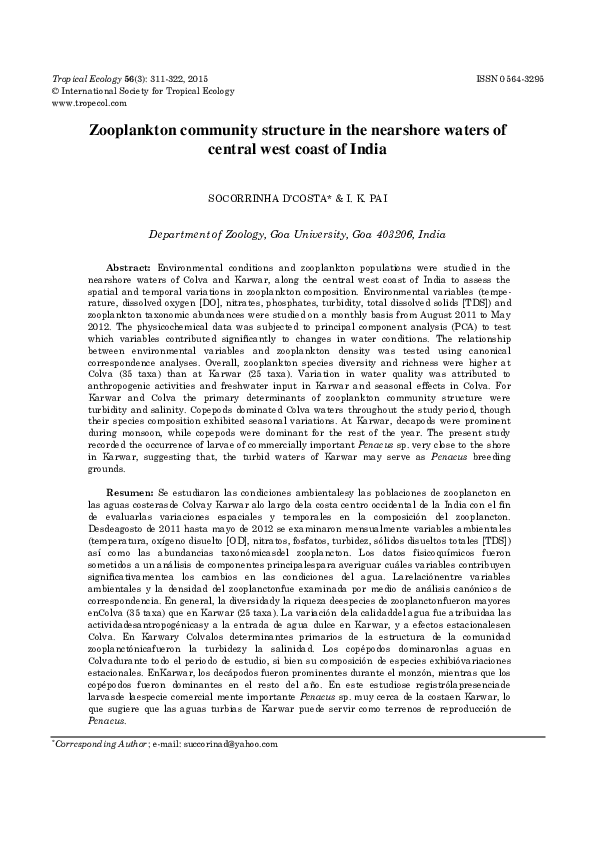 (PDF) Zooplankton community structure in the nearshore waters of ...