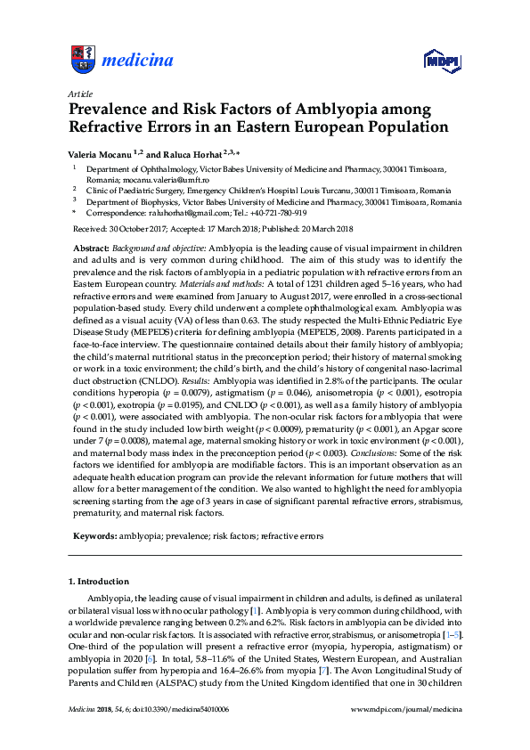 (PDF) Prevalence and Risk Factors of Amblyopia among Refractive Errors ...
