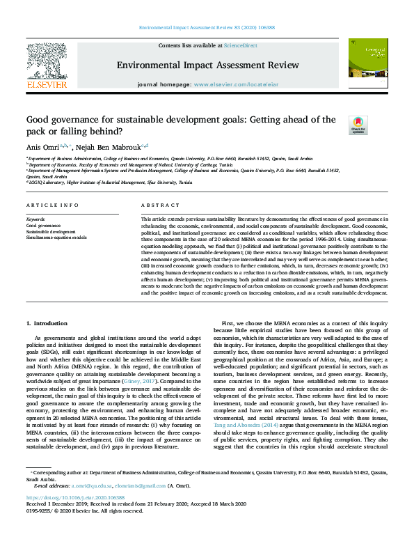 (PDF) Good governance for sustainable development goals: Getting ahead ...