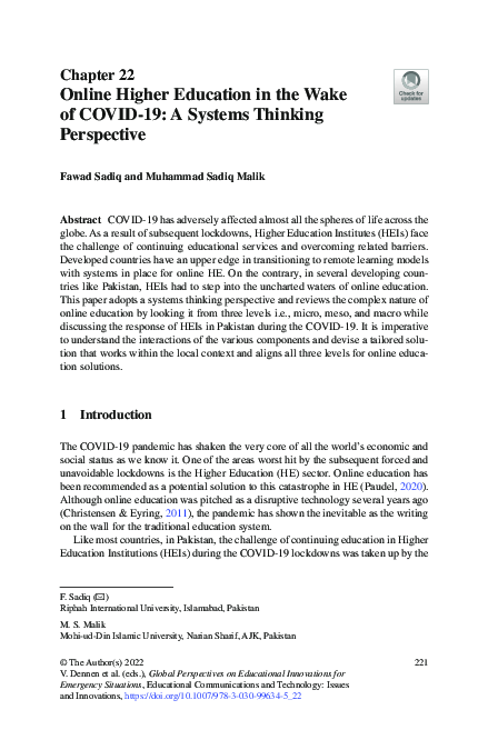 (PDF) Online Higher Education in the Wake of COVID-19: A Systems ...