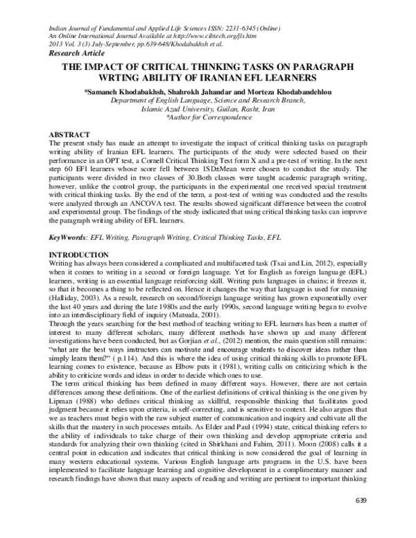 (PDF) The Impact of Critical Thinking Tasks on Paragraph Wrting Ability ...