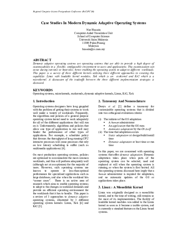 (PDF) Case Studies In Modern Dynamic Adaptive Operating Systems