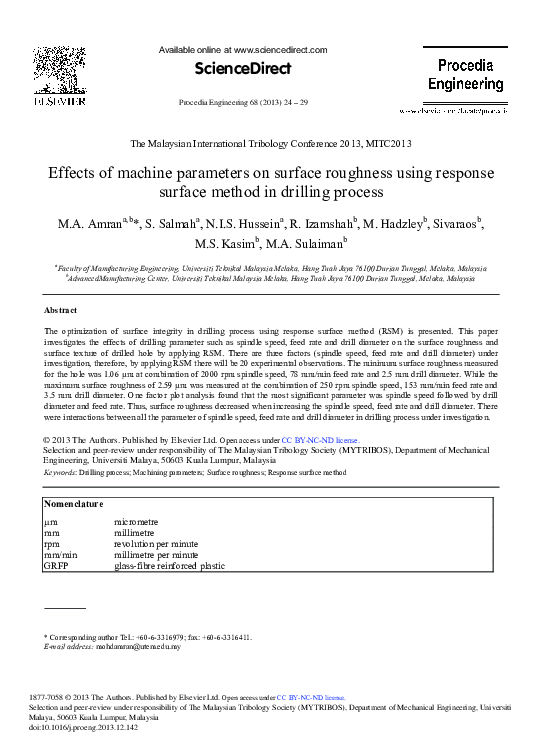 (PDF) Effects of Machine Parameters on Surface Roughness Using Response ...
