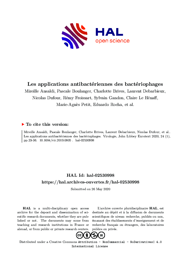 (PDF) Antibacterial applications of bacteriophages