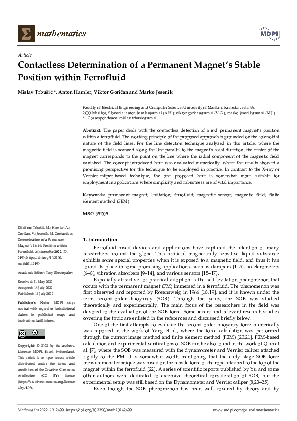(PDF) Contactless Determination of a Permanent Magnet’s Stable Position ...