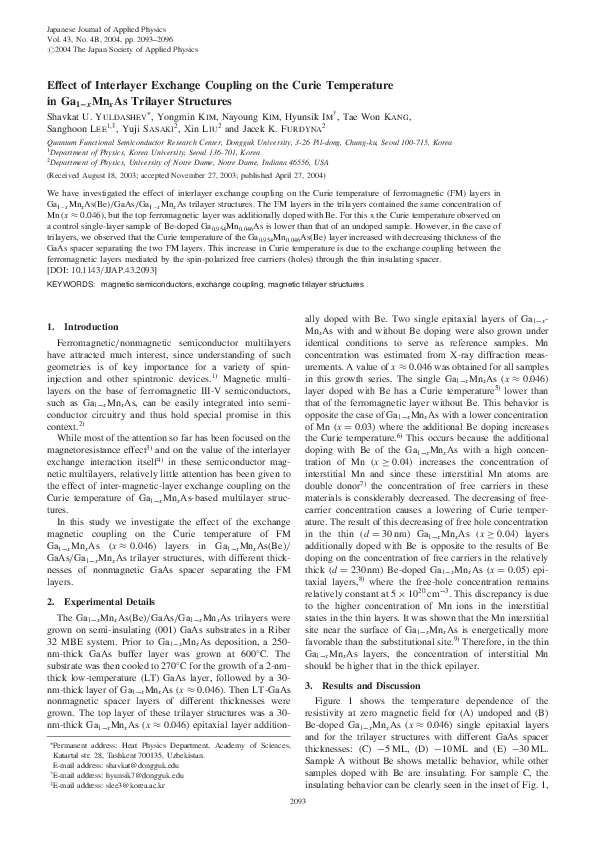 (PDF) Effect of Interlayer Exchange Coupling on the Curie Temperature ...