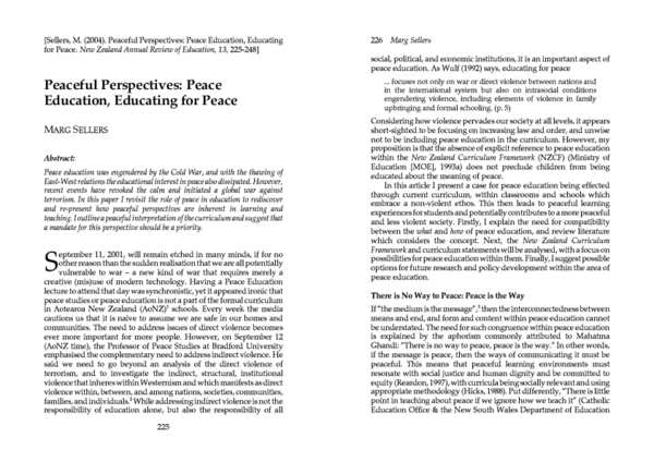 (PDF) Peaceful Perspectives: Peace Education, Educating for Peace