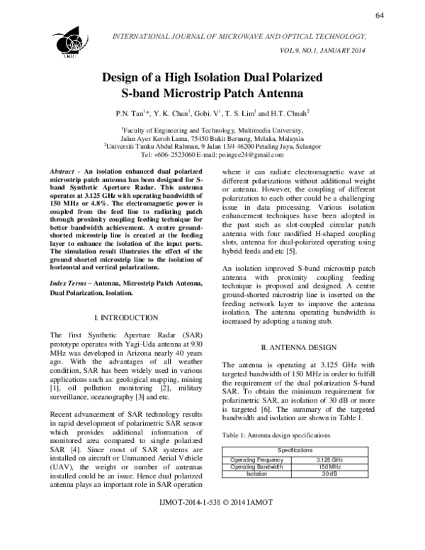 (PDF) Design of a high isolation dual polarized S-band microstrip patch ...
