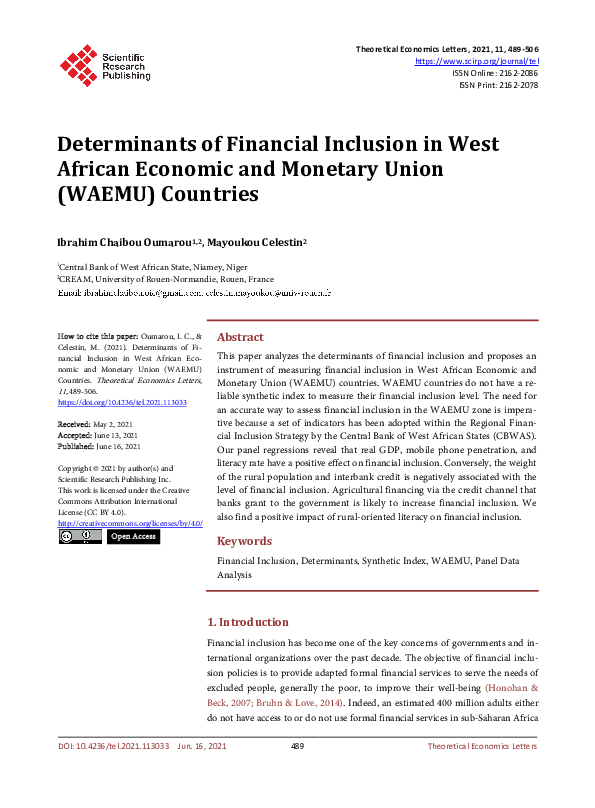 (PDF) Determinants of Financial Inclusion in West African Economic and ...