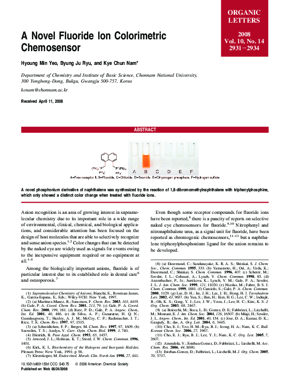 (PDF) A Novel Fluoride Ion Colorimetric Chemosensor