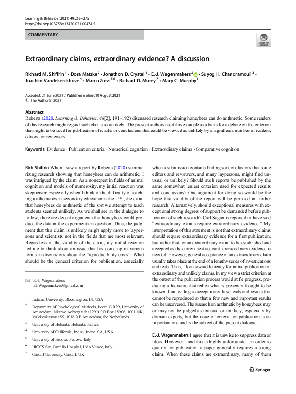 (PDF) Extraordinary claims, extraordinary evidence? A discussion