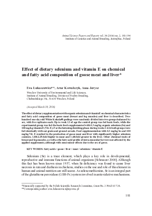 (PDF) Effect of dietary selenium and vitamin E on chemical and fatty ...