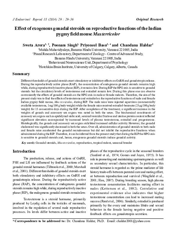 (PDF) Effect of Exogenous Gonadal Steroids on Reproductive Functions of