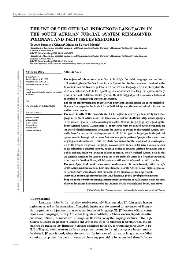(PDF) The use of the official indigenous languages in the south african ...