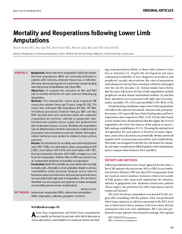 (PDF) Mortality and reoperations following lower limb amputations
