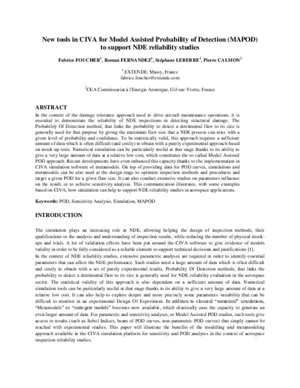 (PDF) New Tools in CIVA for Model Assisted Probability of Detection ...