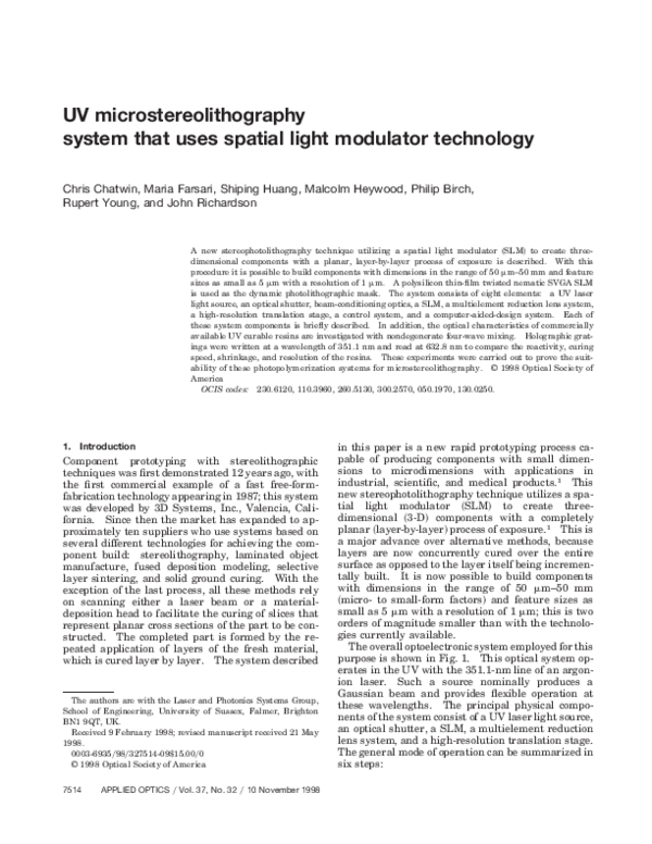 (PDF) UV microstereolithography system that uses spatial light ...