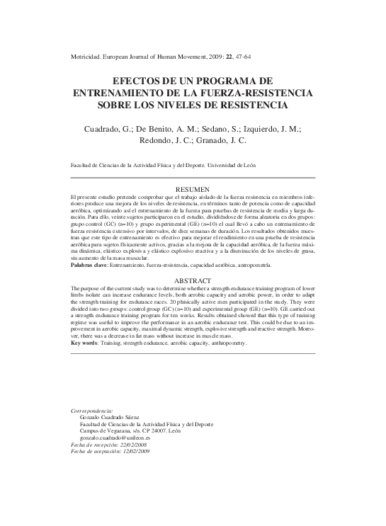 (PDF) Effects of a strength endurance training program on endurance levels