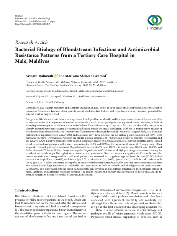 (PDF) Bacterial Etiology of Bloodstream Infections and Antimicrobial ...