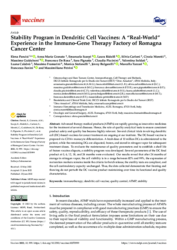 (PDF) Stability Program in Dendritic Cell Vaccines: A “Real-World ...