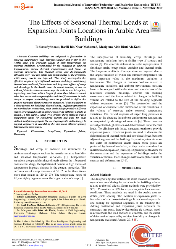 (PDF) The Effects of Seasonal Thermal Loads at Expansion Joints