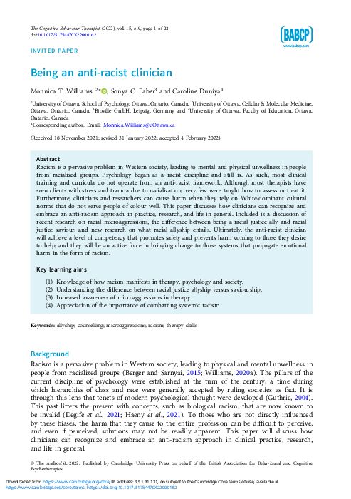 (PDF) Being an anti-racist clinician