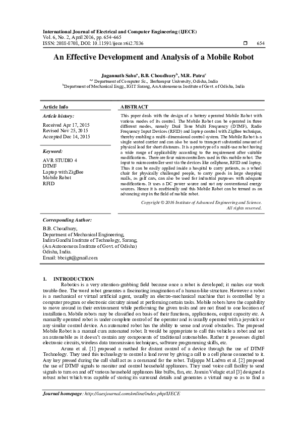 (PDF) An Effective Development and Analysis of a Mobile Robot