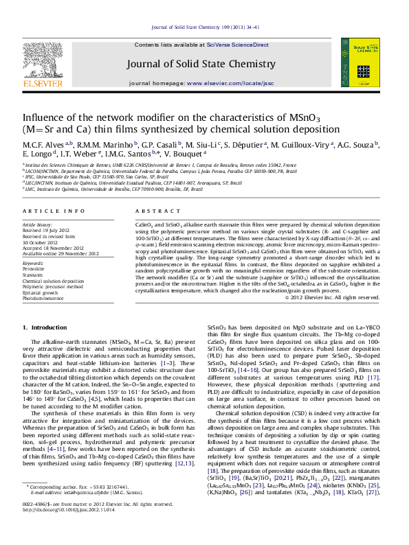 (PDF) Influence of the network modifier on the characteristics of MSnO3 ...