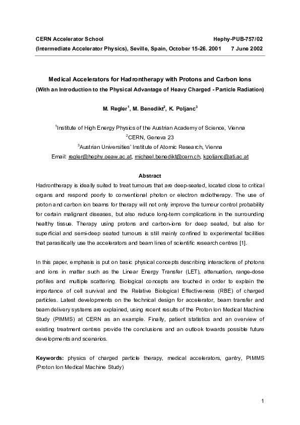 (PDF) Medical Accelerators for Hadrontherapy with Protons and Carbon ...