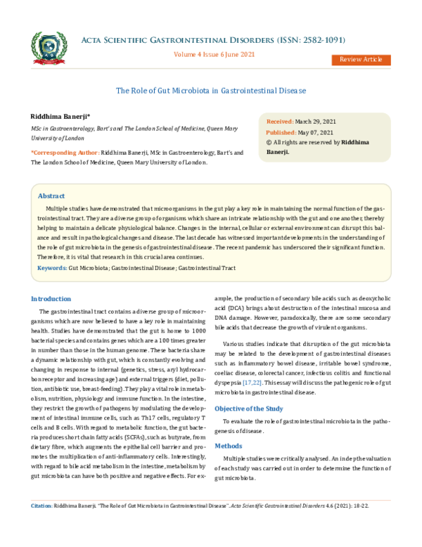 (PDF) The Role of Gut Microbiota in Gastrointestinal Disease