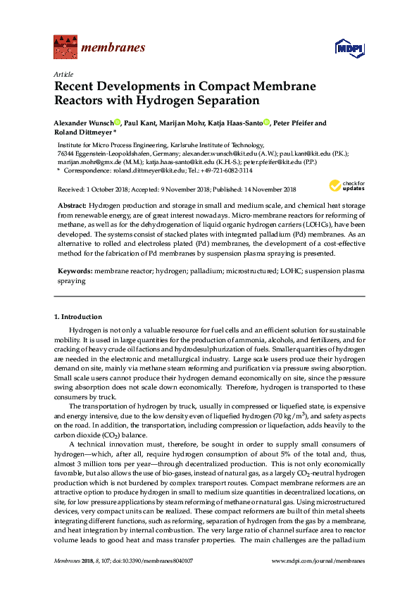 (PDF) Recent Developments in Compact Membrane Reactors with Hydrogen ...