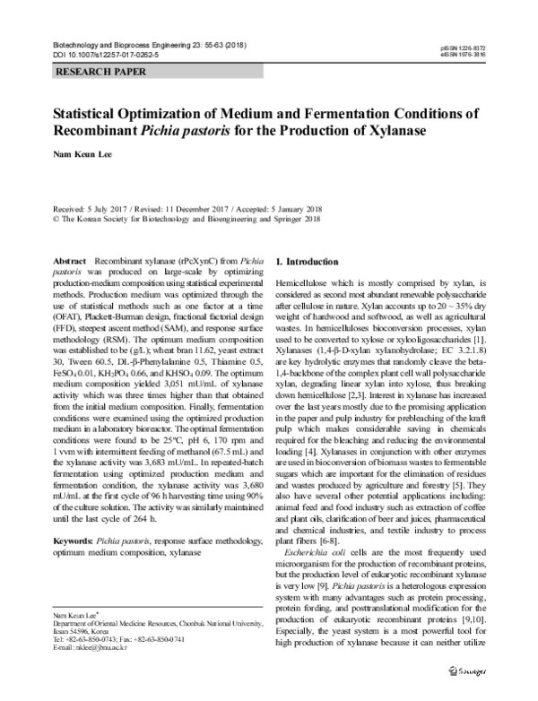 (PDF) Statistical Optimization of Medium and Fermentation Conditions of ...