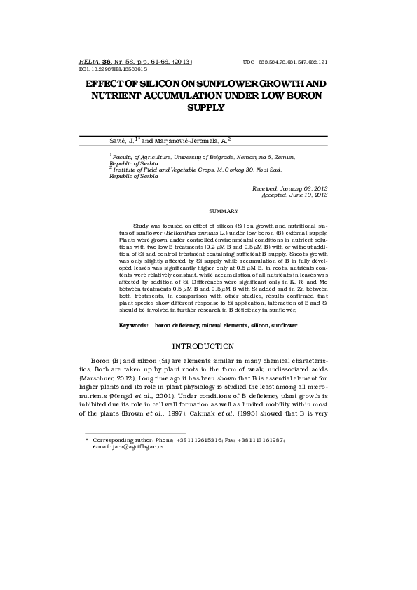 (PDF) Effect of silicon on sunflower growth and nutrient accumulation ...