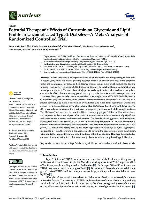 (PDF) Potential Therapeutic Effects of Curcumin on Glycemic and Lipid ...