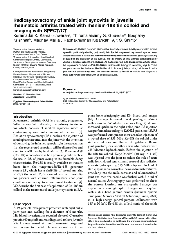 (PDF) Radiosynovectomy of ankle joint synovitis in juvenile rheumatoid ...