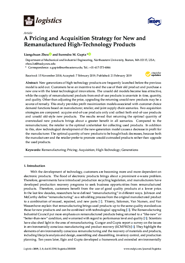 (PDF) A Pricing and Acquisition Strategy for New and Remanufactured ...