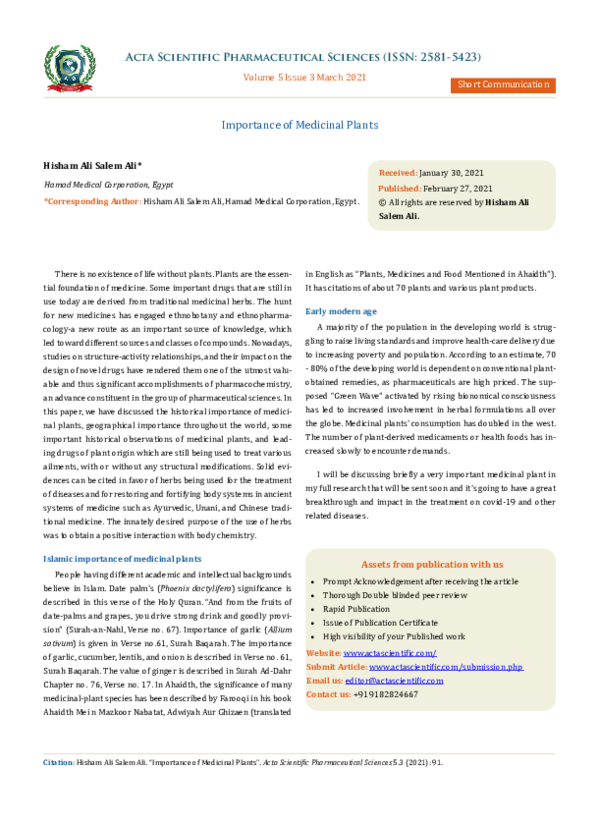 (PDF) Importance of Medicinal Plants
