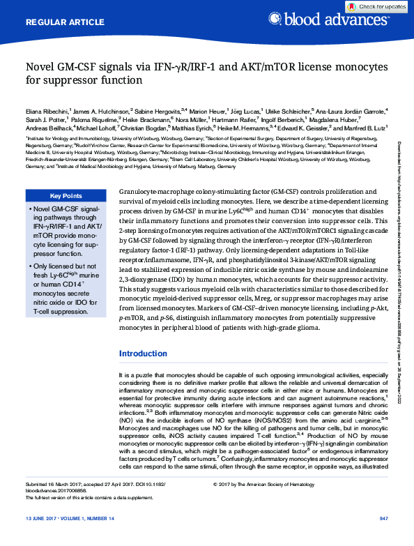 (PDF) Novel GM-CSF signals via IFN-γR/IRF-1 and AKT/mTOR license ...