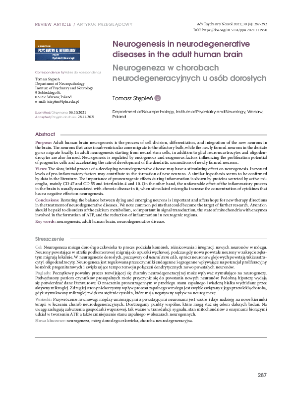 (PDF) Neurogenesis in neurodegenerative diseases in the adult human brain