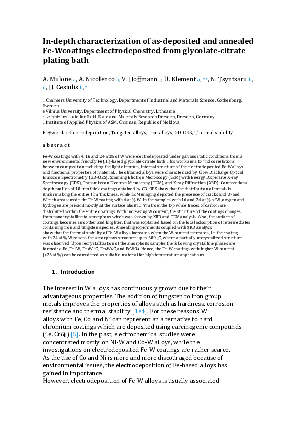 (PDF) In-depth characterization of as-deposited and annealed Fe-W ...