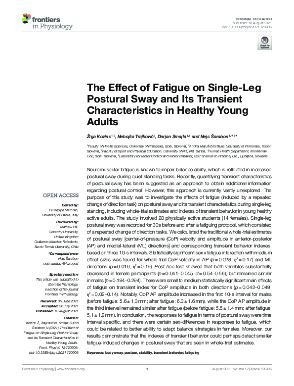 (PDF) The Effect of Fatigue on Single-Leg Postural Sway and Its ...